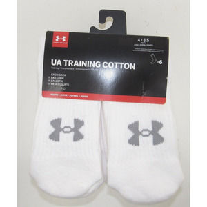 Under Armour White Crew Training Socks - 6-Pair - NWT - Youth Shoe Size 4 - 8.5